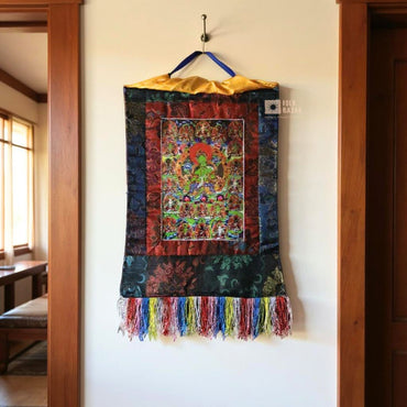 21 Green Tara - Brocade Computer Canvas Printed Thangka