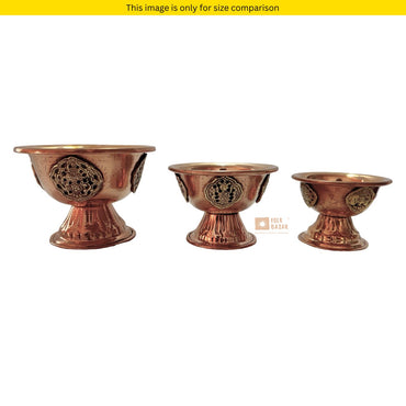 Carved Copper Ting (Offering bowl) with Base (Set of 7)