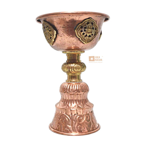 Copper Butter Lamp with Brass Carving