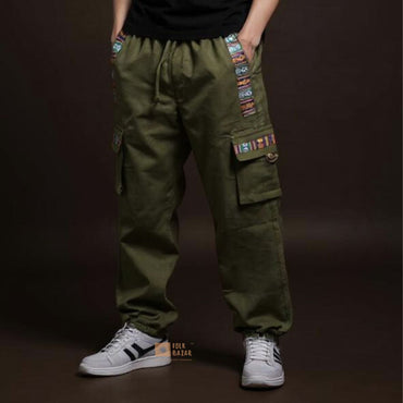 Unisex Cotton Joggers - Green (with Cargo pockets)