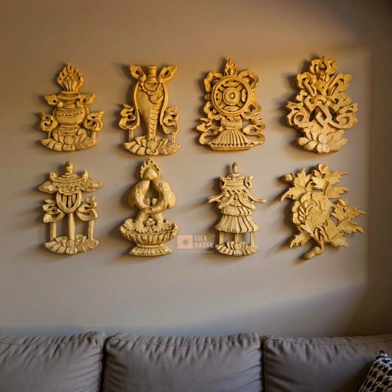 Wooded Polished Eight Lucky Signs