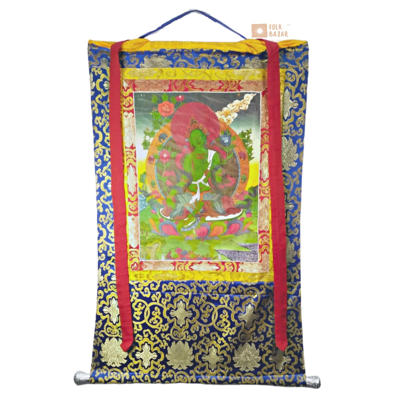 Green Tara - Brocade Computer Canvas Printed Thangka