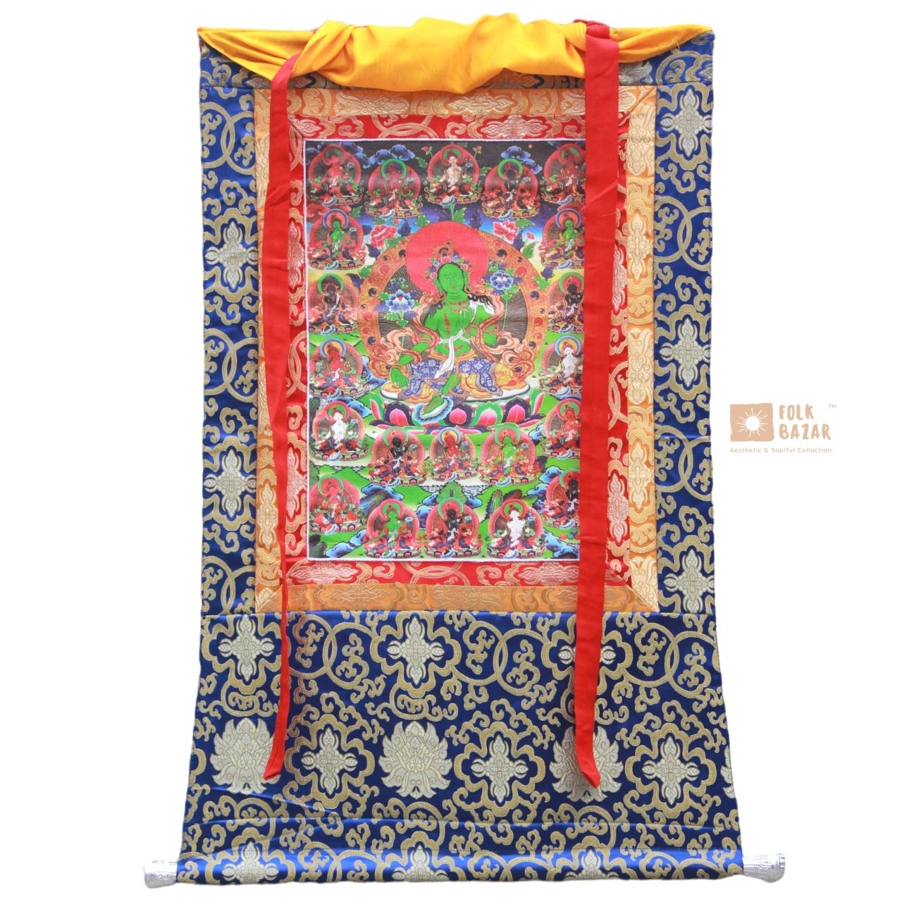 21 Green Tara - Brocade Computer Canvas Printed Thangka