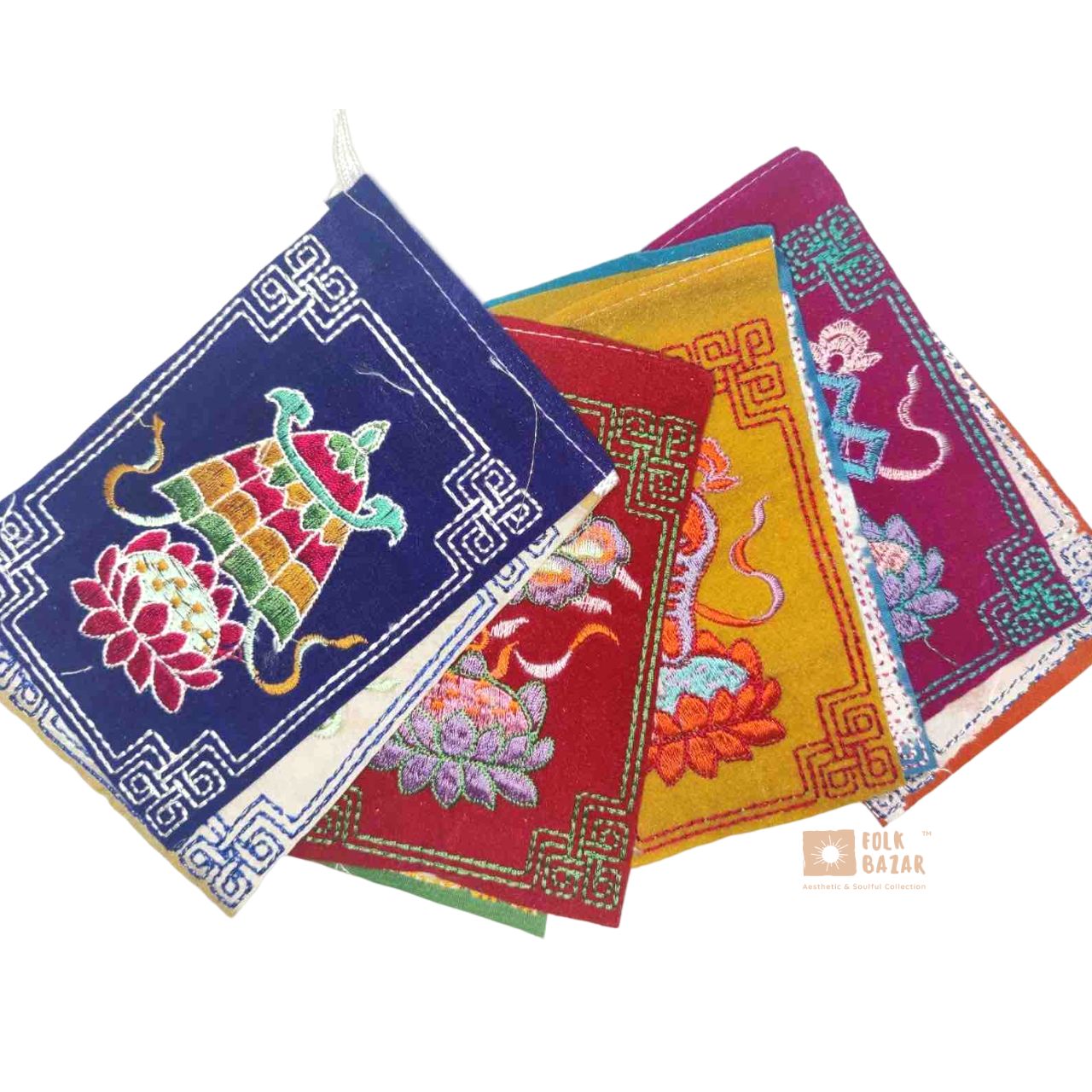 Velvet Eight Lucky Symbols Embroidered Prayer Flag (for Car/ Doors)