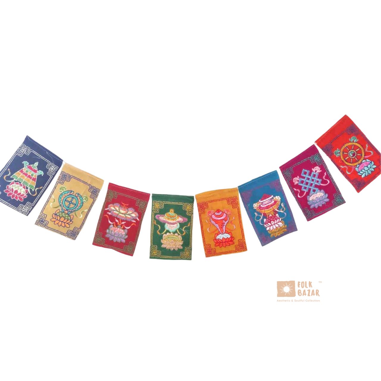Velvet Eight Lucky Symbols Embroidered Prayer Flag (for Car/ Doors)