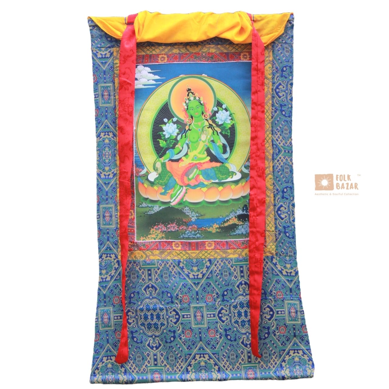 Green Tara - Brocade Computer Canvas Printed Thangka