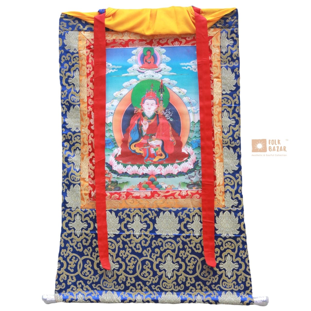 Guru Padmasambhava - Brocade Computer Canvas Printed Thangka