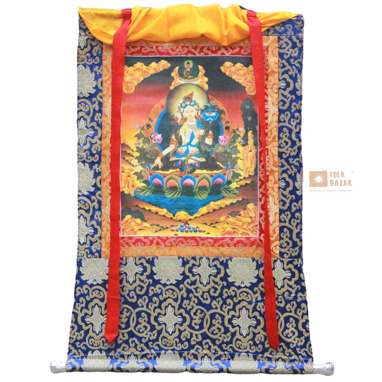 White Tara - Brocade Computer Canvas Printed Thangka