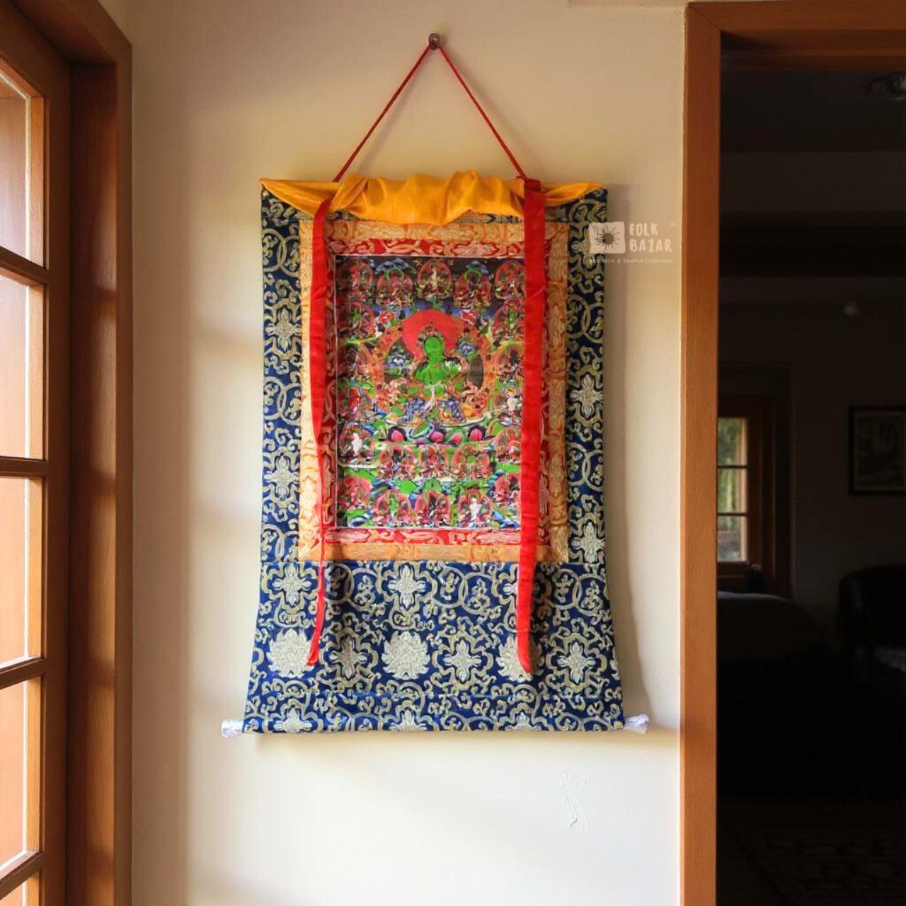 21 Green Tara - Brocade Computer Canvas Printed Thangka