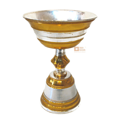 Brass Butter Lamp with Golden & Silver Colour Polish