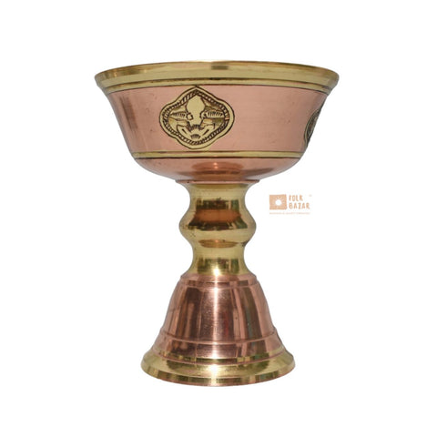 Brass Casted Butter Lamp with Copper Polish