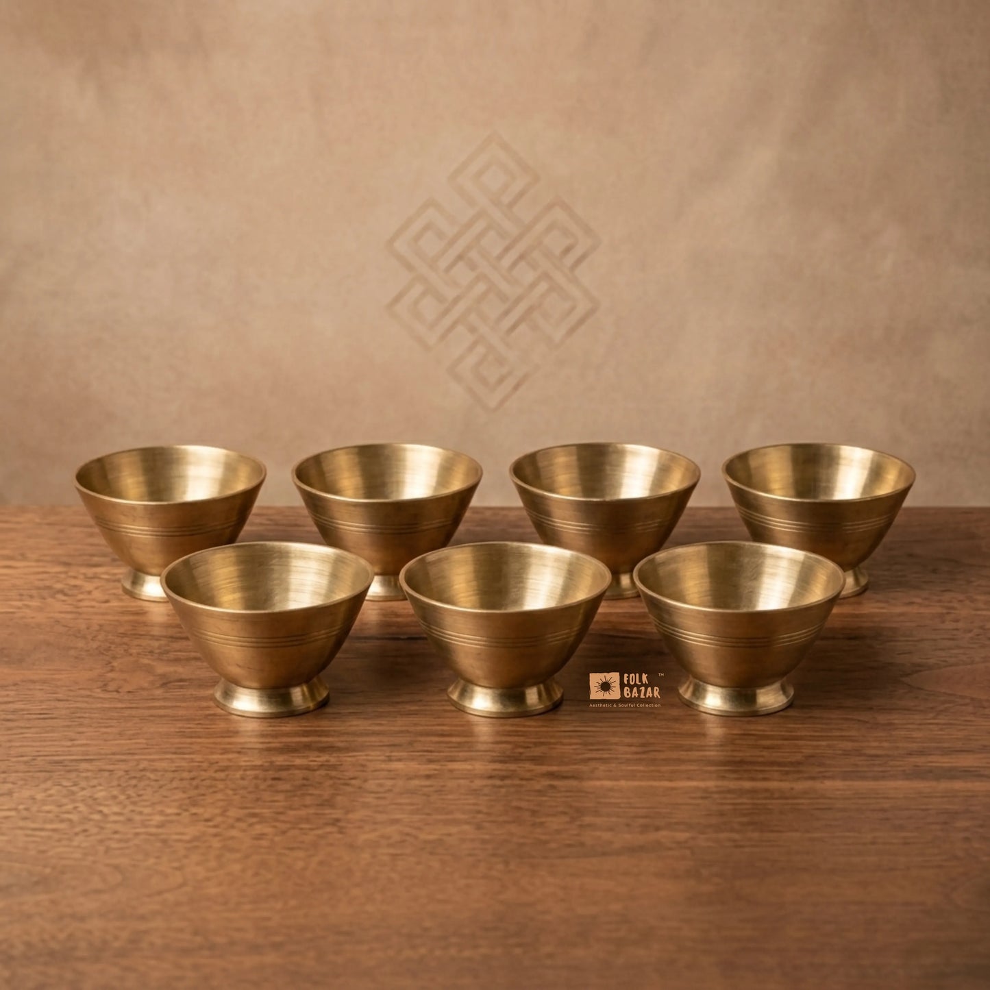 Brass Ting (Offering bowl) with Base (Set of 7)