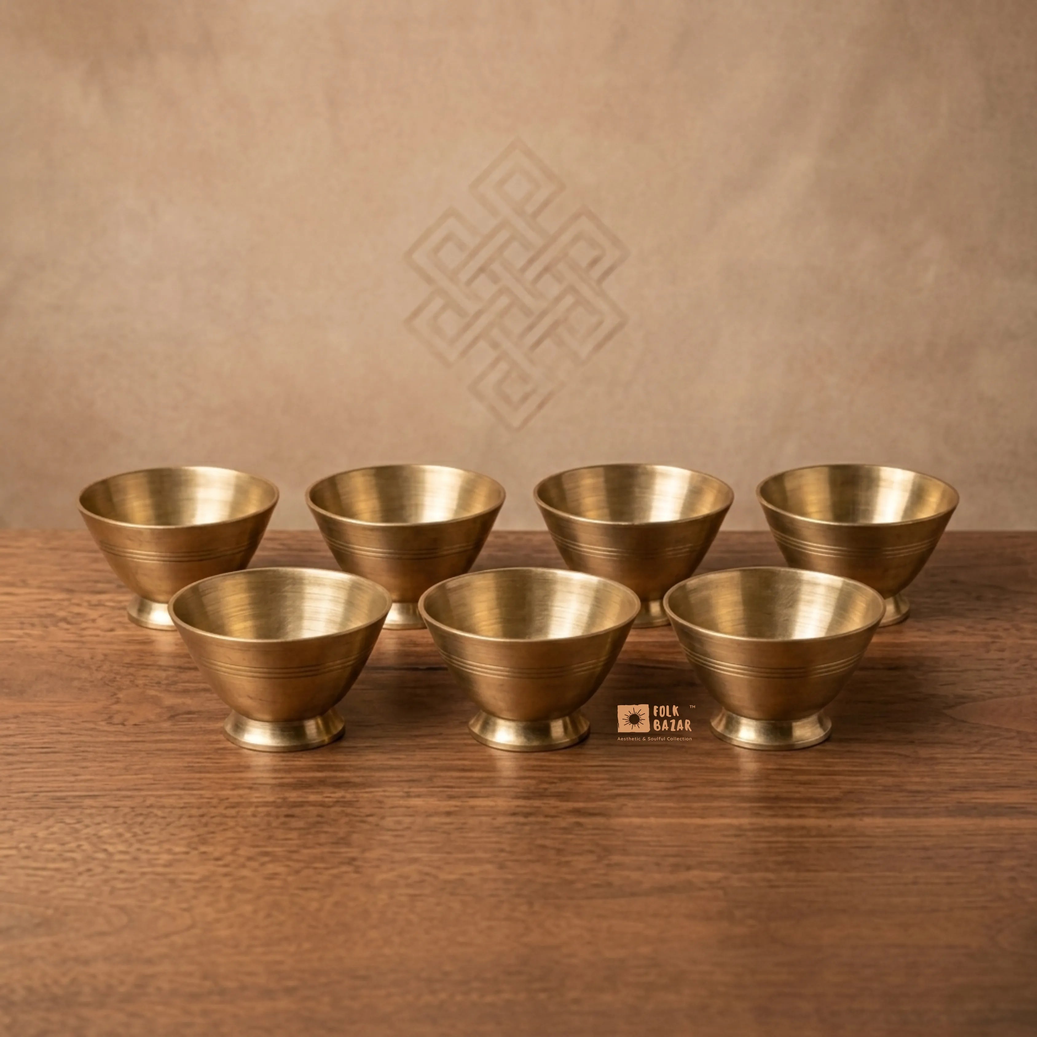 Brass Ting (Offering bowl) with Base (Set of 7)