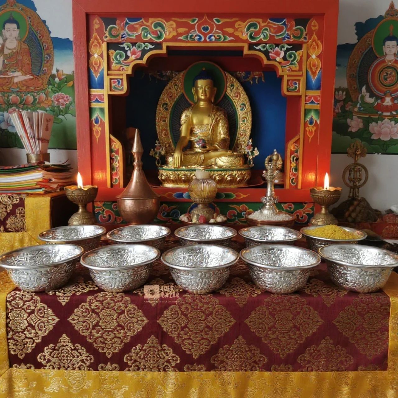 Carved Aluminium Ting (Offering bowl) (Set of 7)