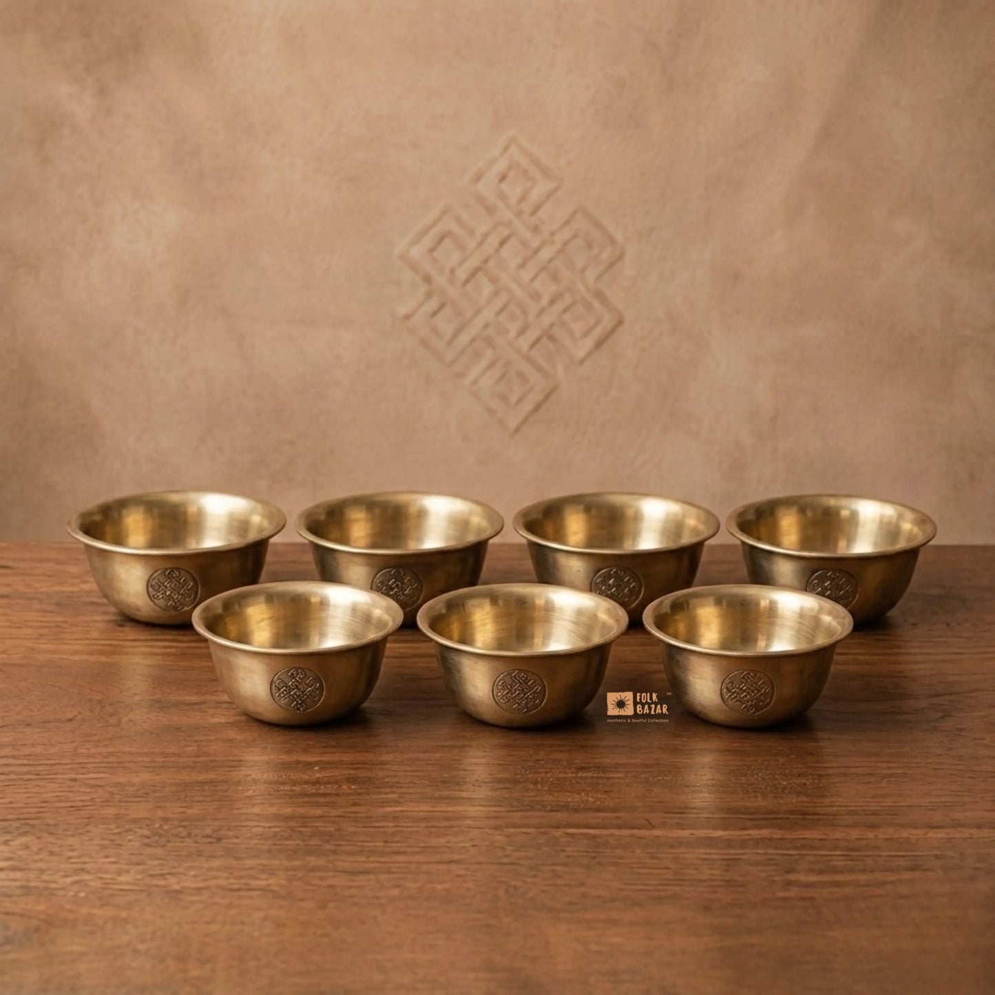 Carved Brass Baseless Ting (Offeringbowl) (Set of 7)