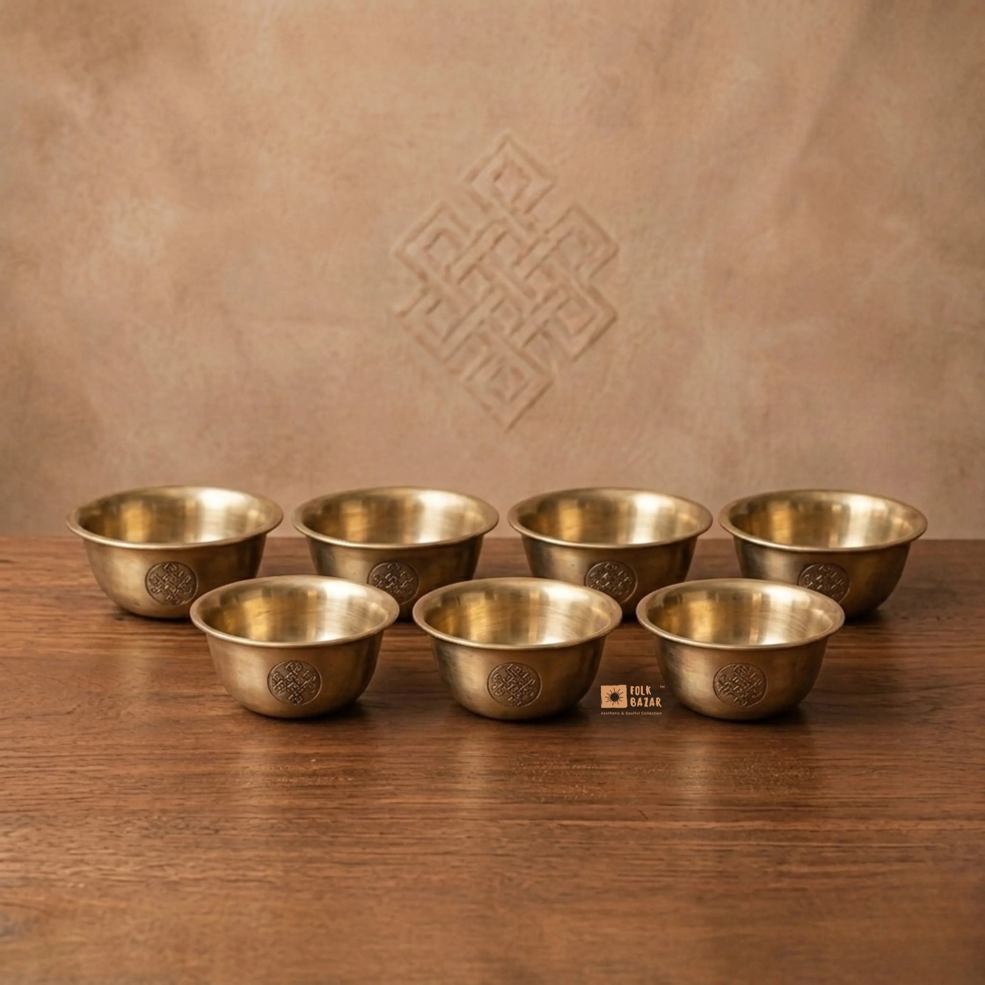 Carved Brass Baseless Ting (Offeringbowl) (Set of 7)