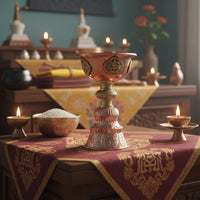 Copper Butter Lamp with Brass Carving