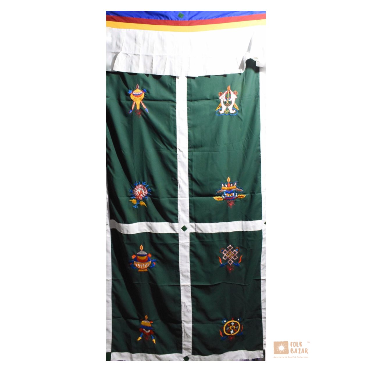 Tibetan Buddhist Eight Lucky Signs Embroidered Silky Door Curtain