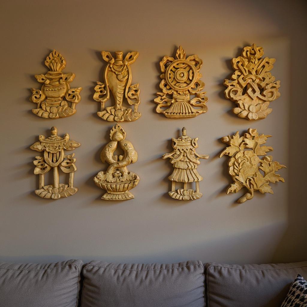 Wooded Polished Eight Lucky Signs