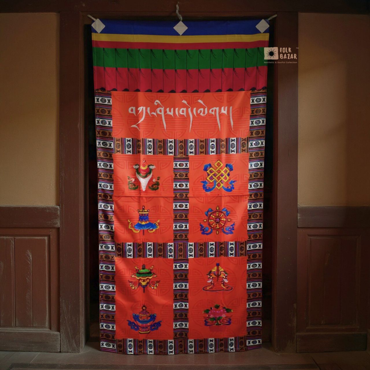 Eight Lucky Sign Satin Curtain