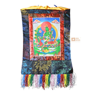 Green Tara - Brocade Computer Canvas Printed Thangka