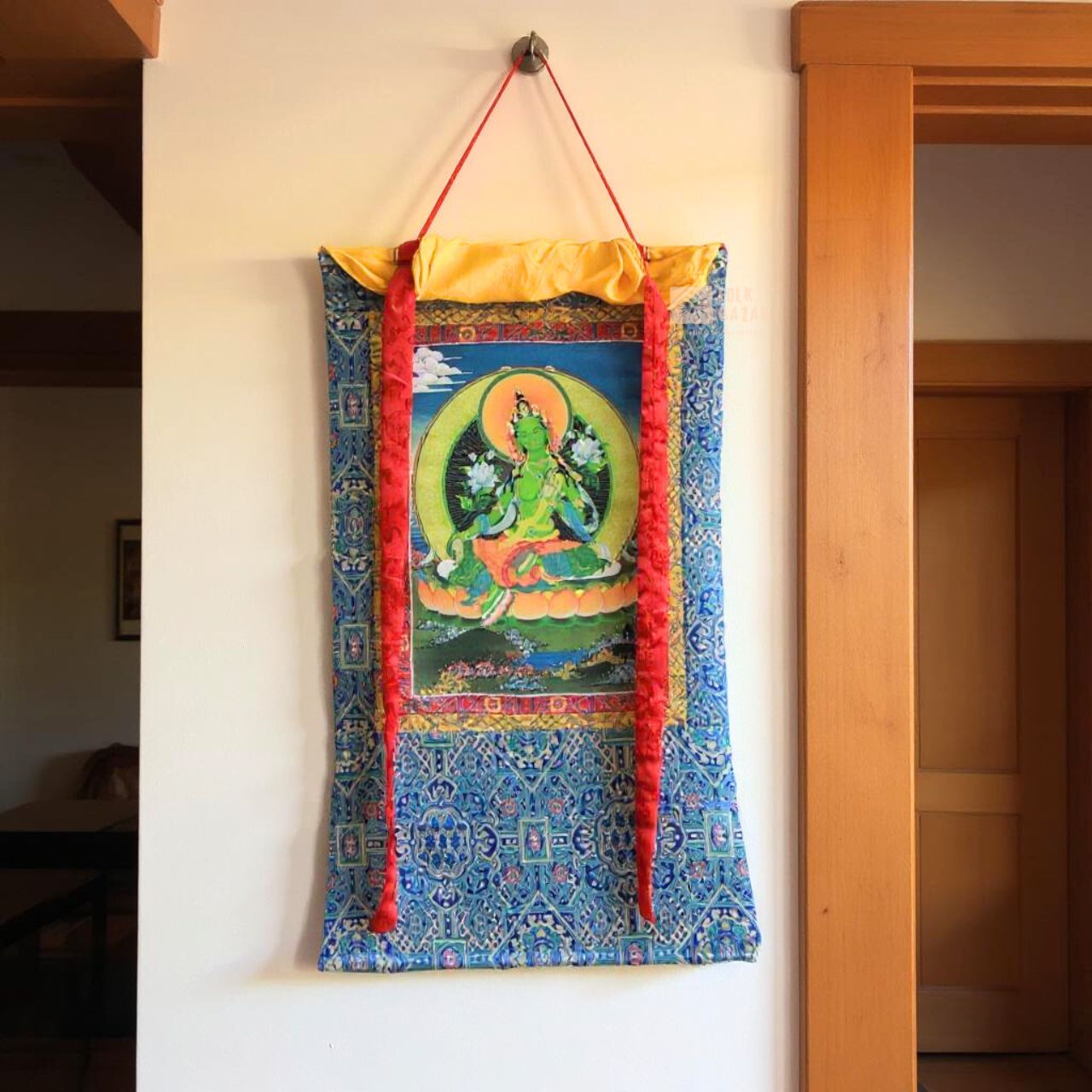 Green Tara - Brocade Computer Canvas Printed Thangka