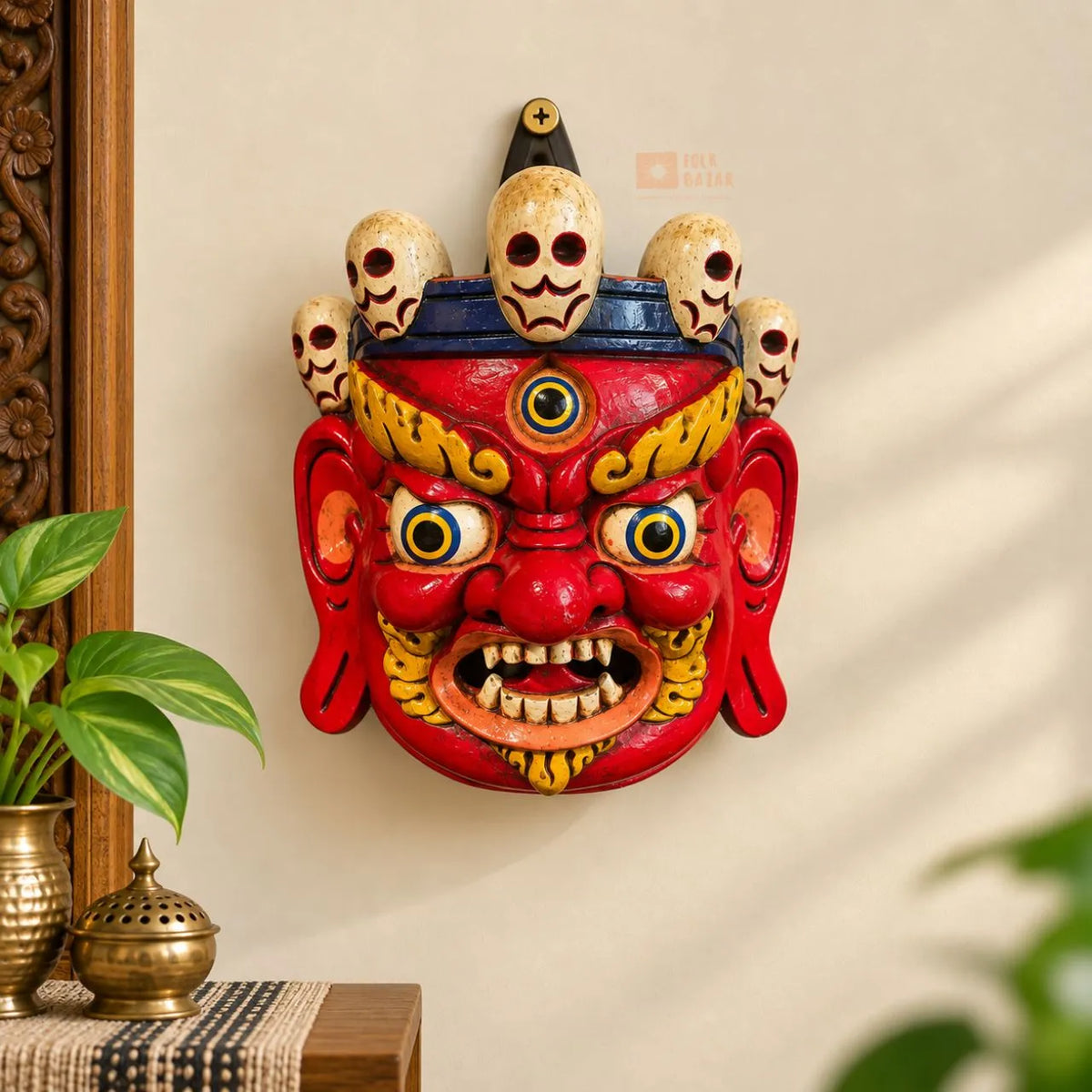 Handcrafted Wooden Mahakala Wall Hanging