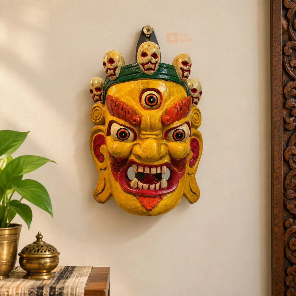 Handcrafted Wooden Mahakala Wall Hanging