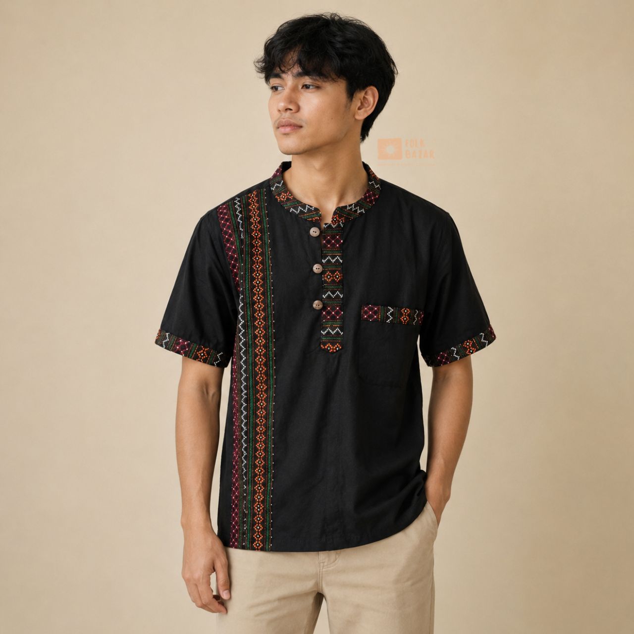 Men Newari Shirt - Black