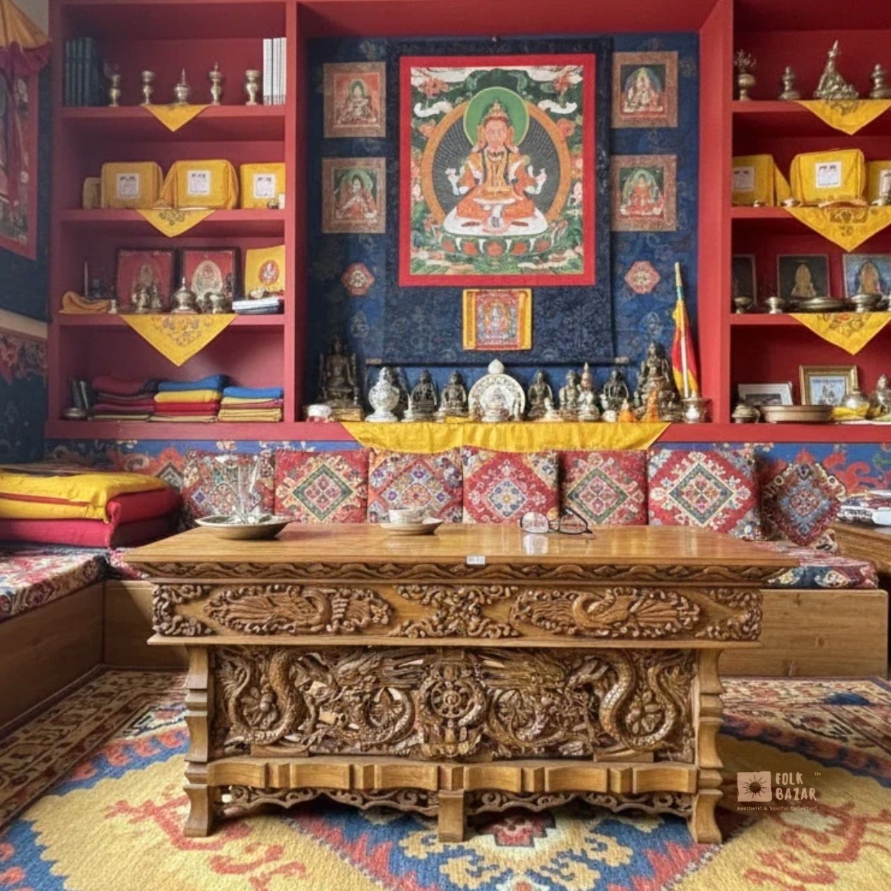Tibetan Wooden Hand Carved Altar Table (Choksi)