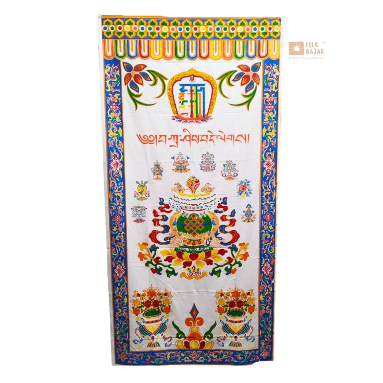 Tibetan Buddhist Eight Lucky Signs Printed Cotton Door Curtain