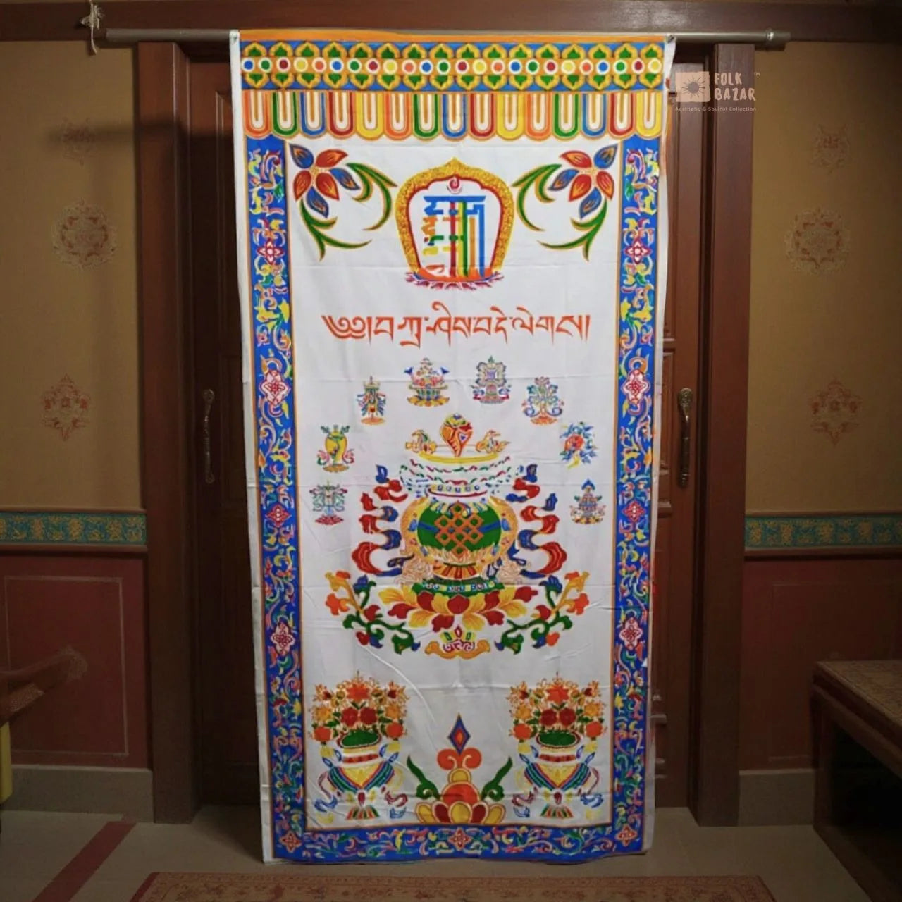 Tibetan Buddhist Eight Lucky Signs Printed Cotton Door Curtain