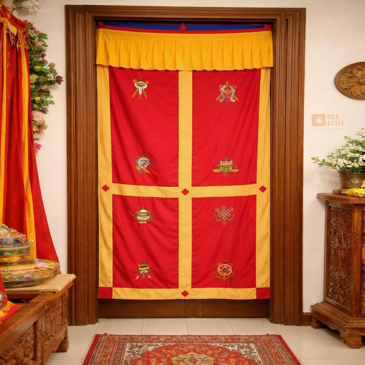 Eight Lucky Signs Printed Cotton Door Curtain