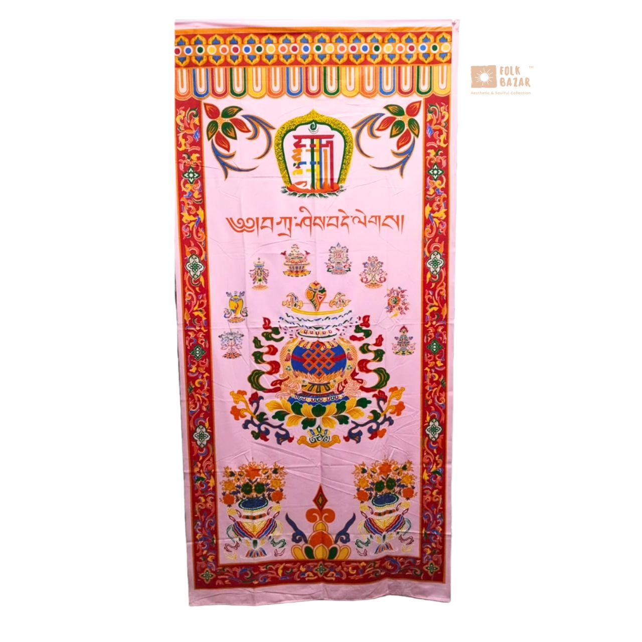 Tibetan Buddhist Eight Lucky Signs Printed Cotton Door Curtain
