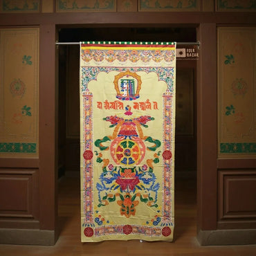 Tibetan Buddhist Eight Lucky Signs Printed Cotton Door Curtain