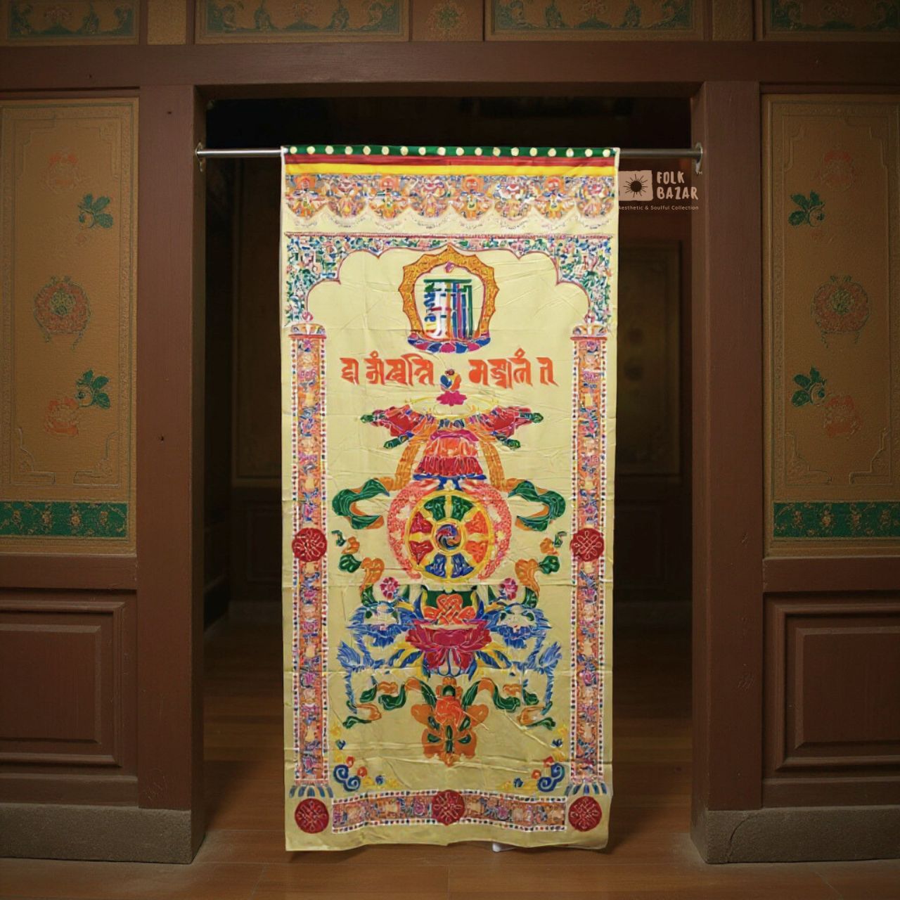 Tibetan Buddhist Eight Lucky Signs Printed Cotton Door Curtain