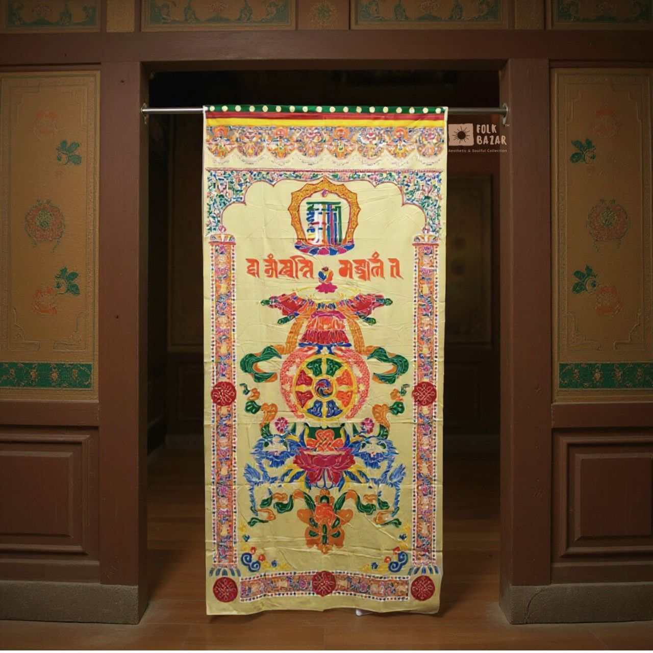 Tibetan Buddhist Eight Lucky Signs Printed Cotton Door Curtain