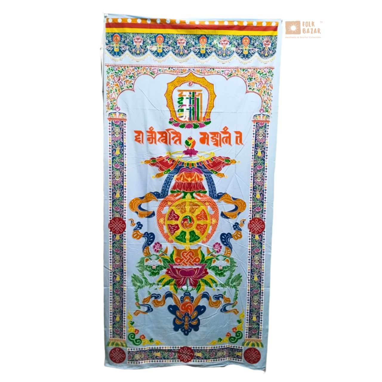 Tibetan Buddhist Eight Lucky Signs Printed Cotton Door Curtain