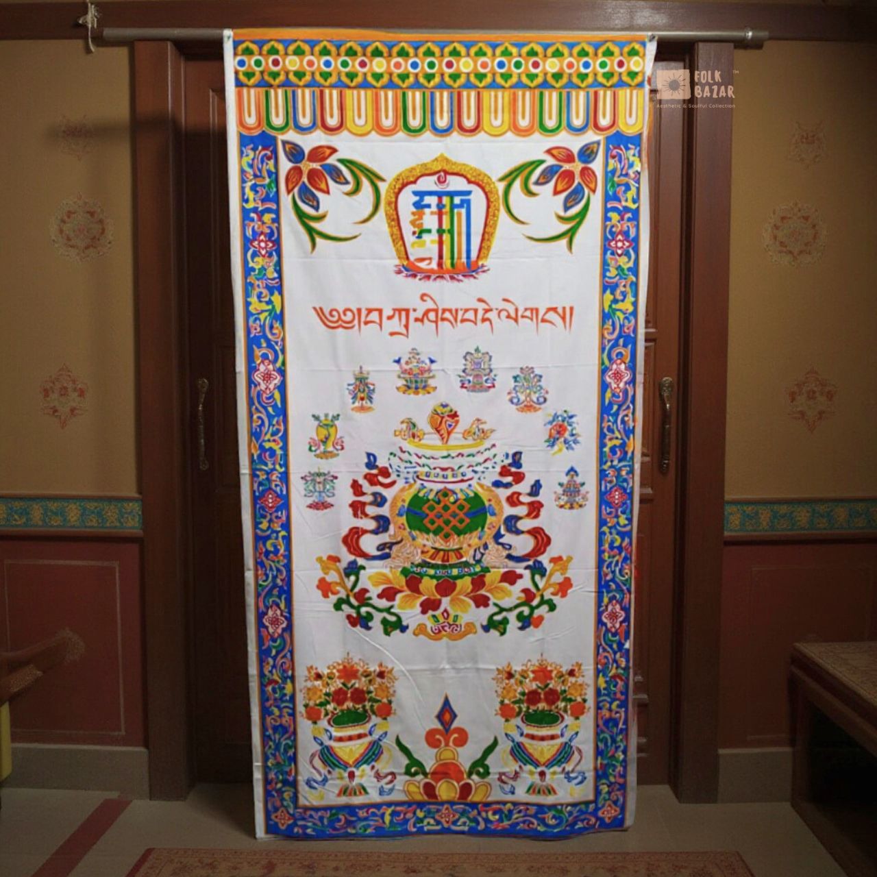 Tibetan Buddhist Eight Lucky Signs Printed Cotton Door Curtain