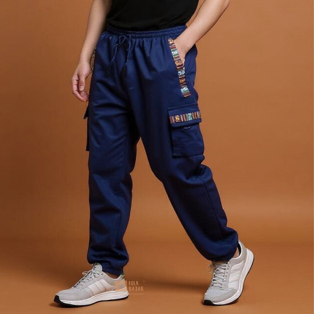 Unisex Cotton Joggers - Blue (with Cargo pockets)