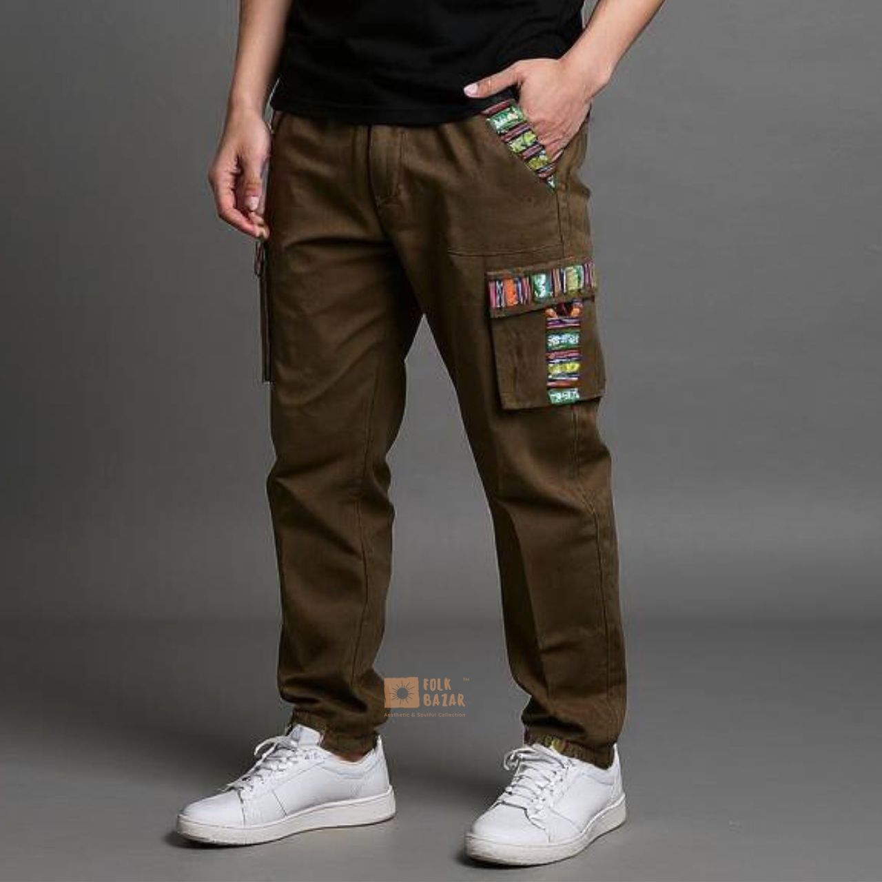 Unisex Cotton Joggers - Brown (with Cargo pockets)