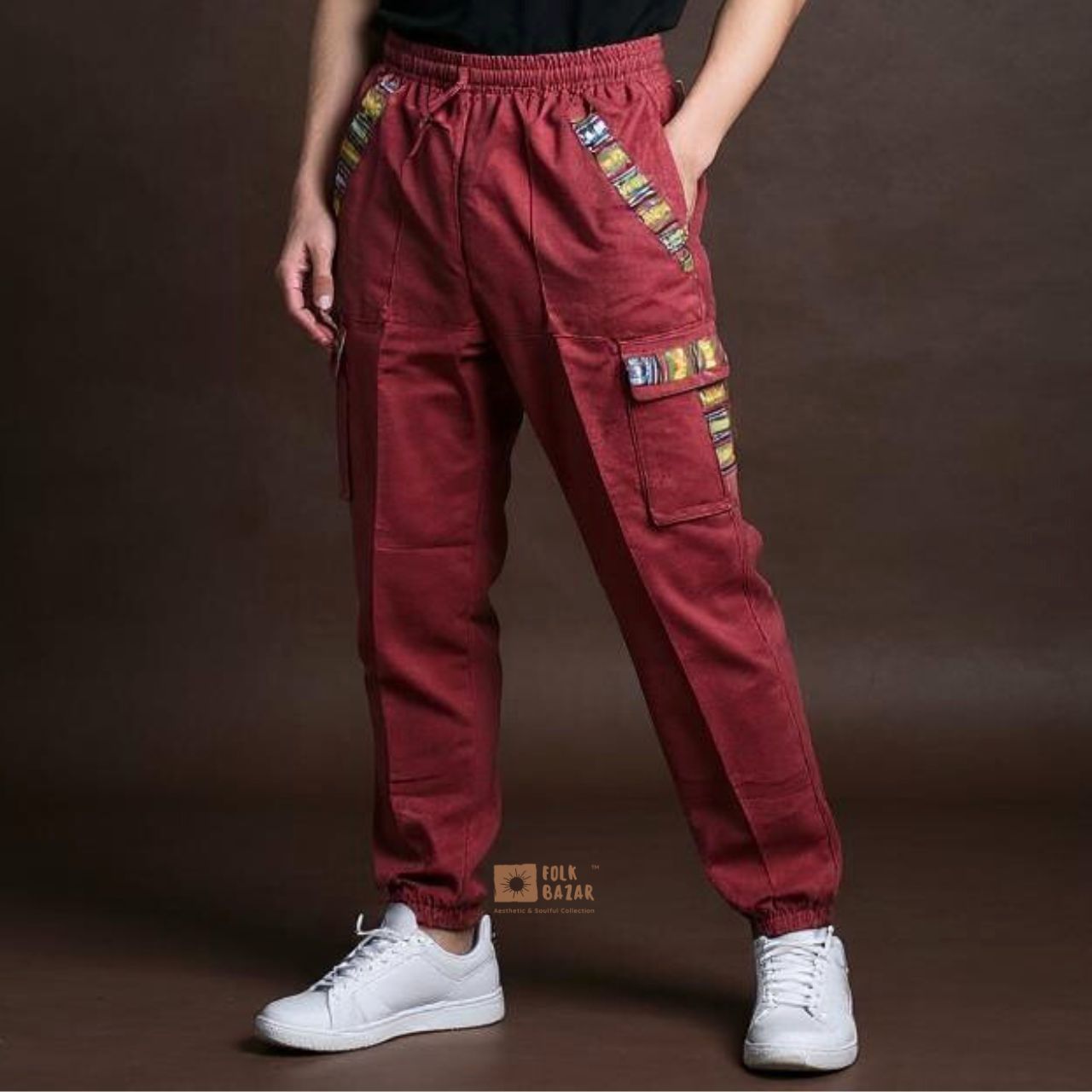 Unisex Cotton Joggers - Maroon (with Cargo pockets)