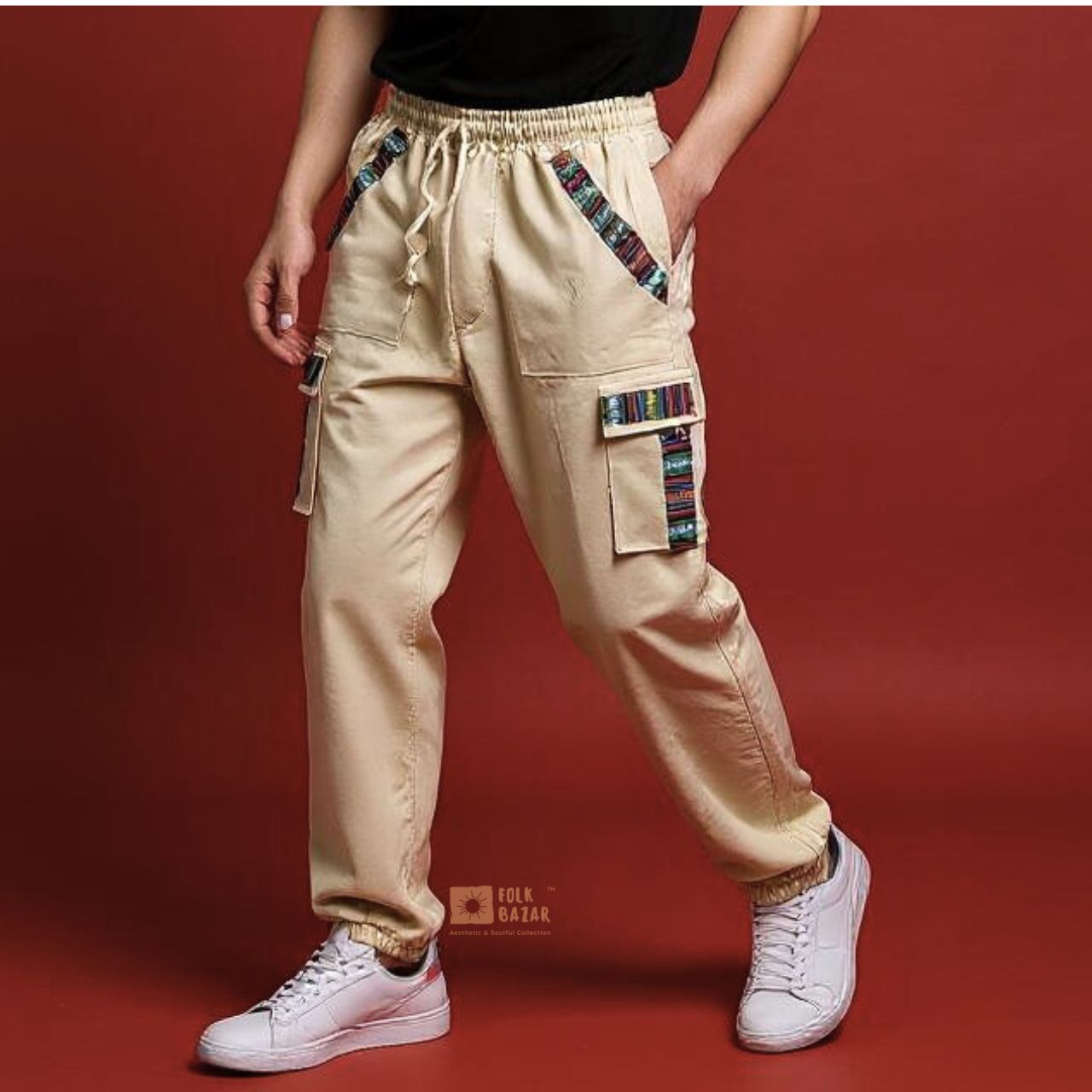 Unisex Cotton Joggers - Off White (with Cargo pockets)