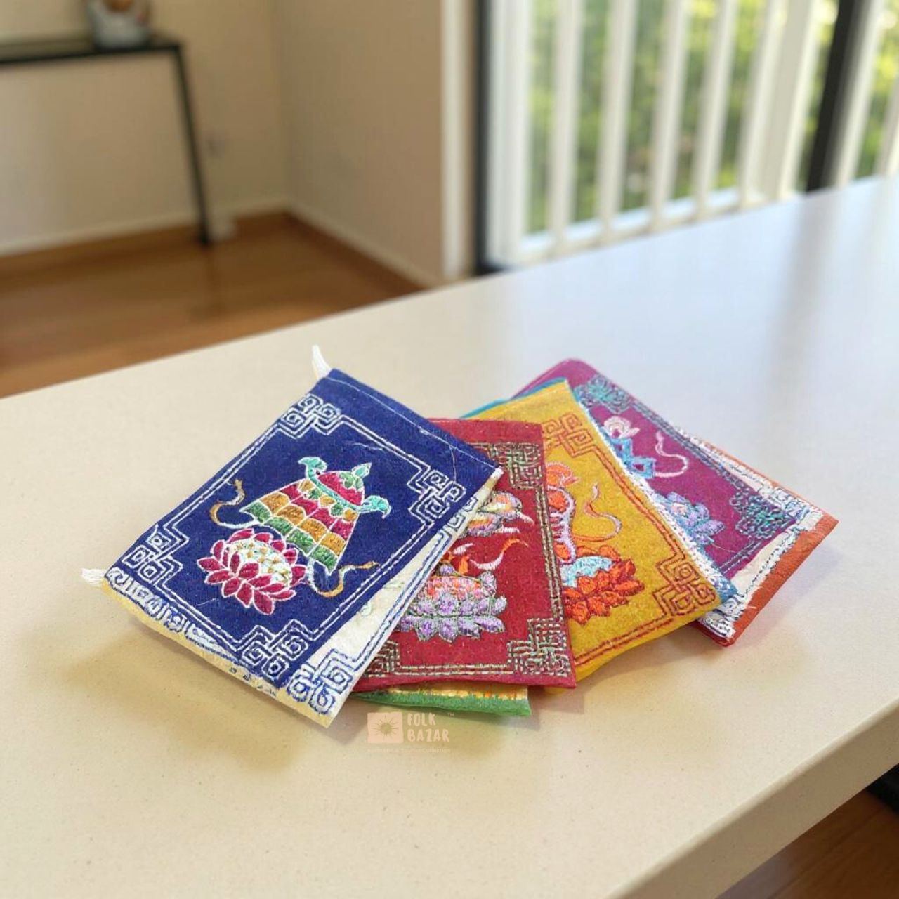 Velvet Eight Lucky Symbols Embroidered Prayer Flag (for Car/ Doors)