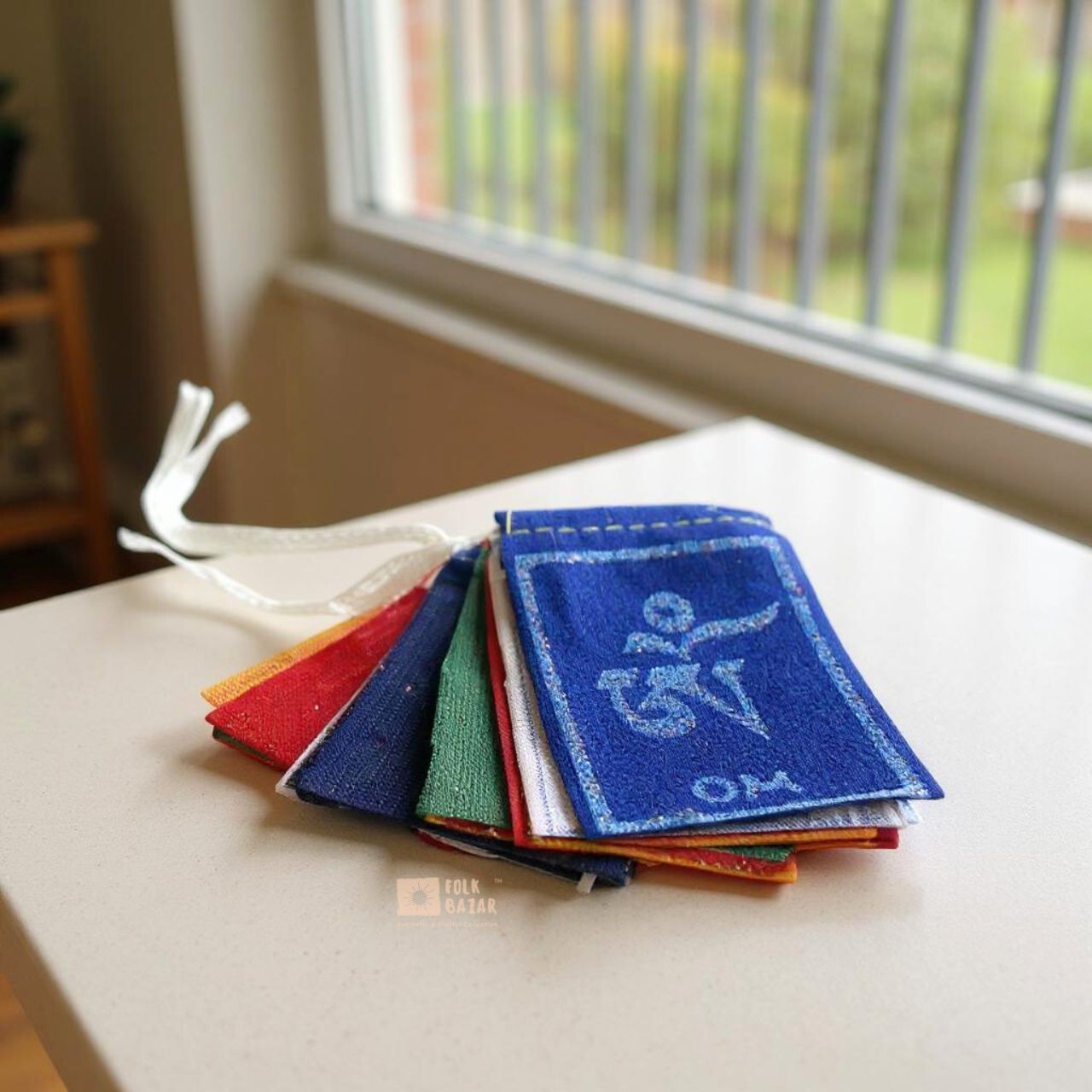 Velvet Om Mani Padme Hum printed Prayer Flag (for Bike/ Scooty)