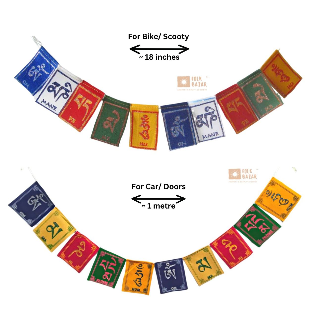 Velvet Om mani padme hum printed Prayer Flags (Combo - for Car & Bike)