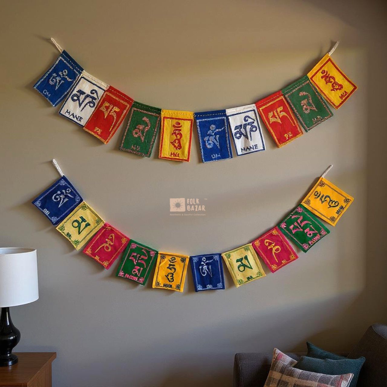 Velvet Om mani padme hum printed Prayer Flags (Combo - for Car & Bike)