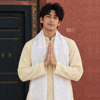 White Eight Lucky Signs Printed Khadag (1 Bapcha - 4 pcs)