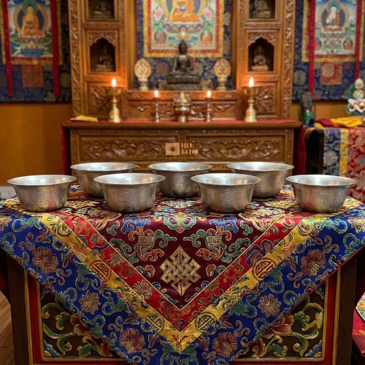 White Metal  Ting (Offering bowl) (Set of 7)