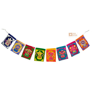 Velvet Eight Lucky Symbols Embroidered Prayer Flag (for Scooty/Bike)